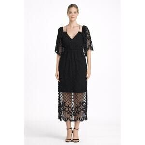 $320 NEW ALICE MCCALL Midi Dress 4 Revolve 2-Way On/Off Cape Sleeves Lace Black‎